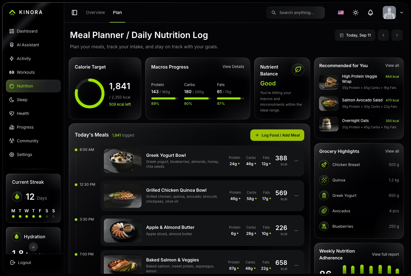 Meal planner, dark