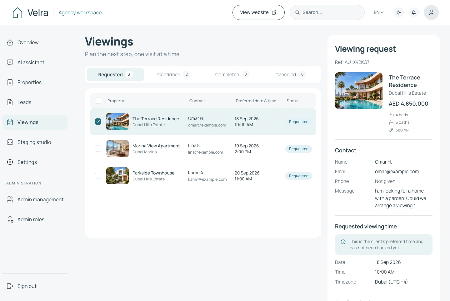 Viewings, light theme