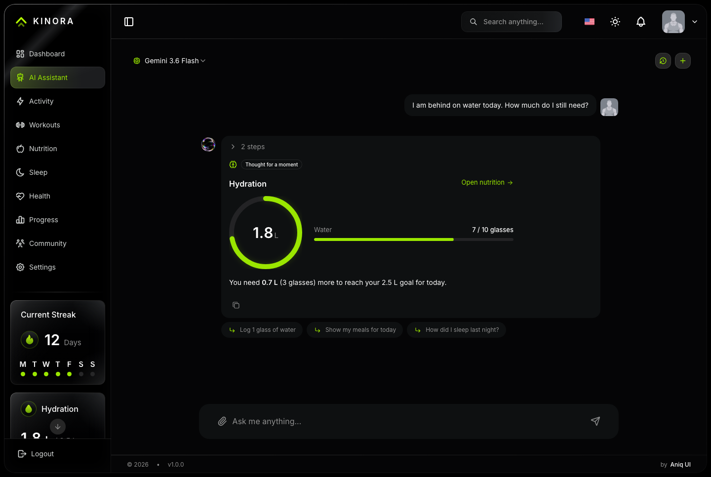 AI assistant, hydration, dark