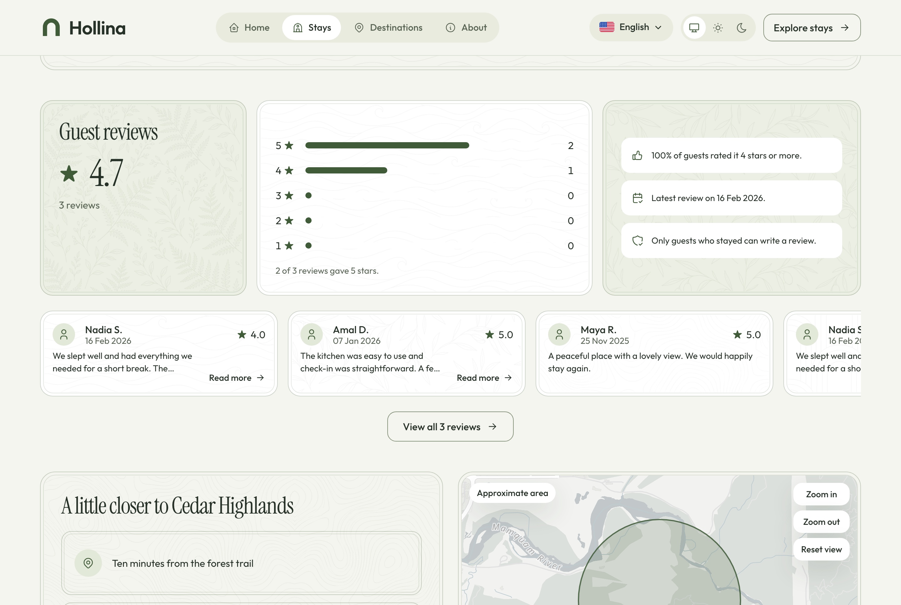 Stay page: guest reviews, light theme