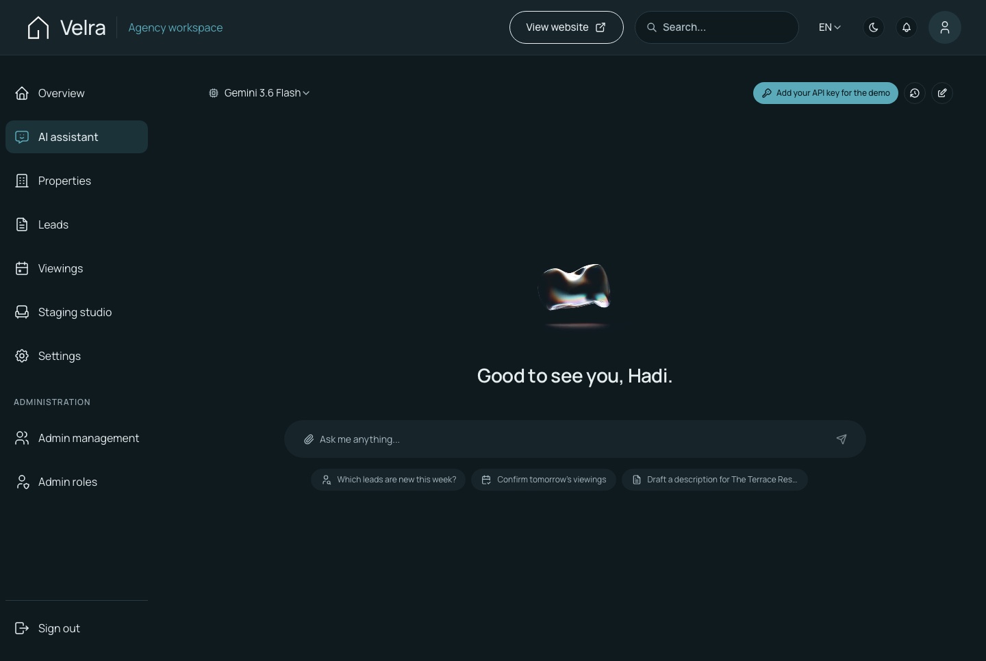 AI assistant, dark theme