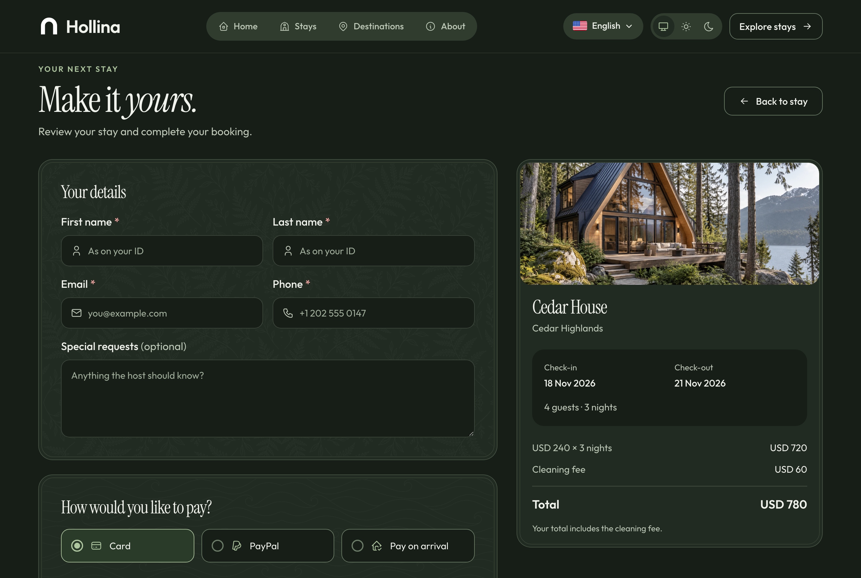 Checkout, dark theme