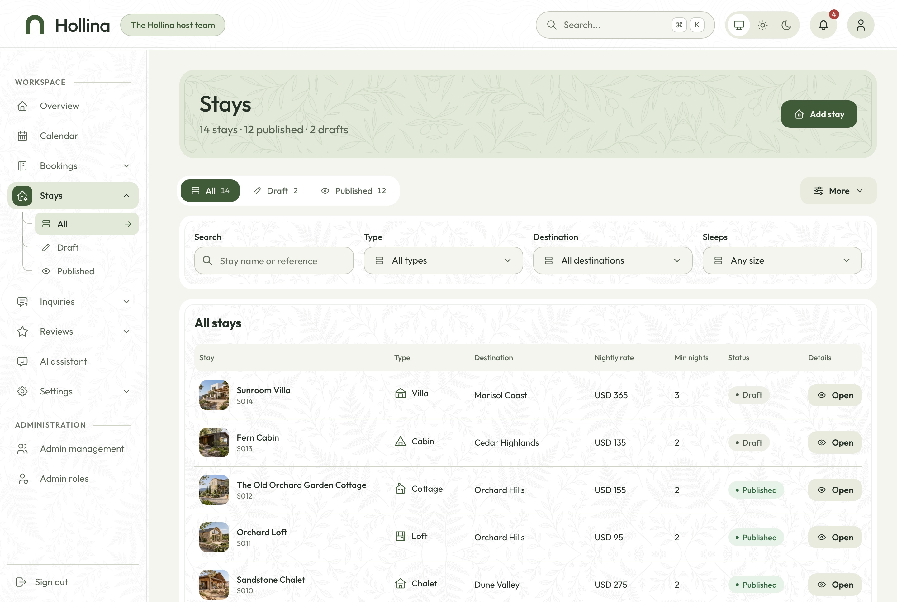 Stays, light theme