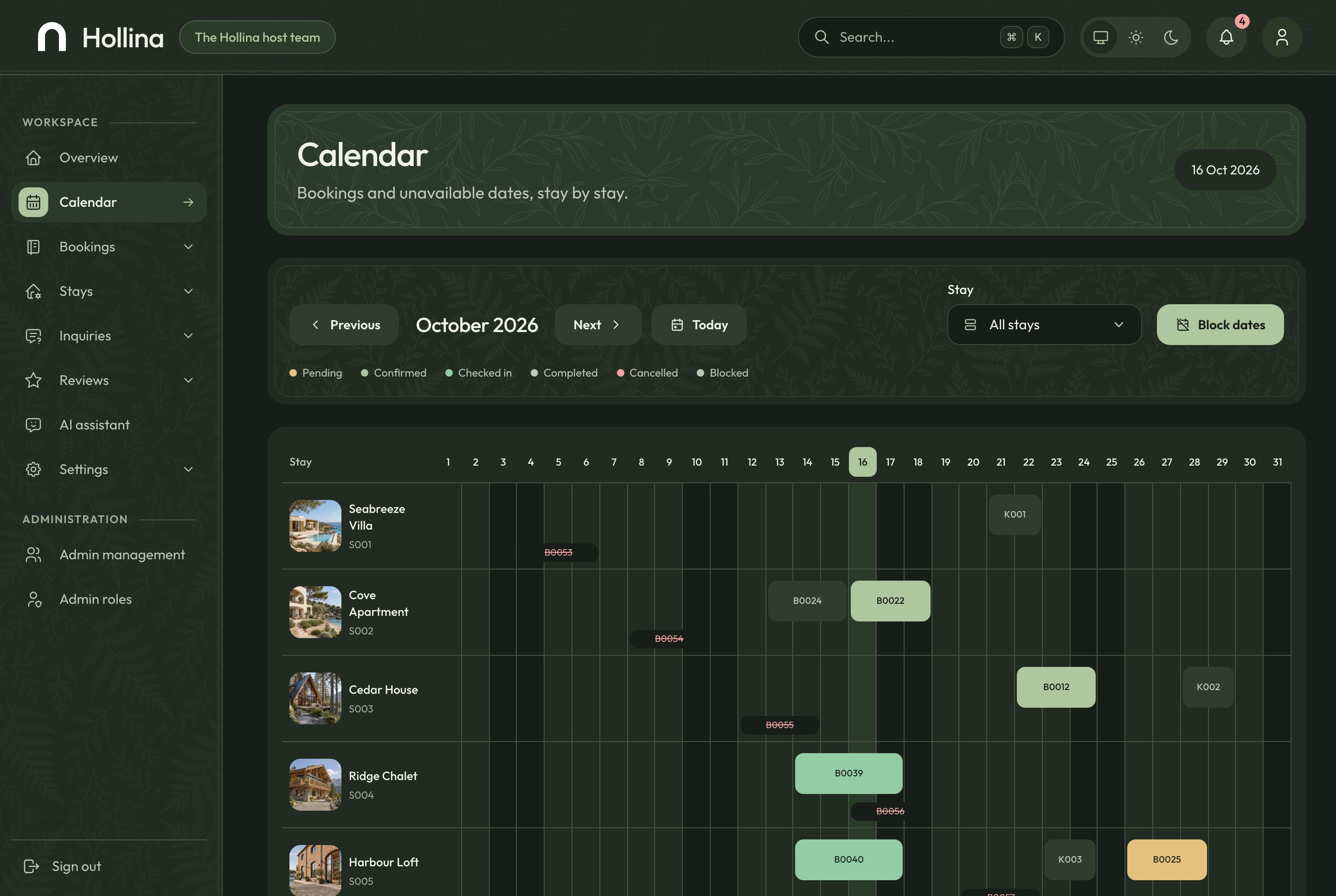 Calendar, dark theme