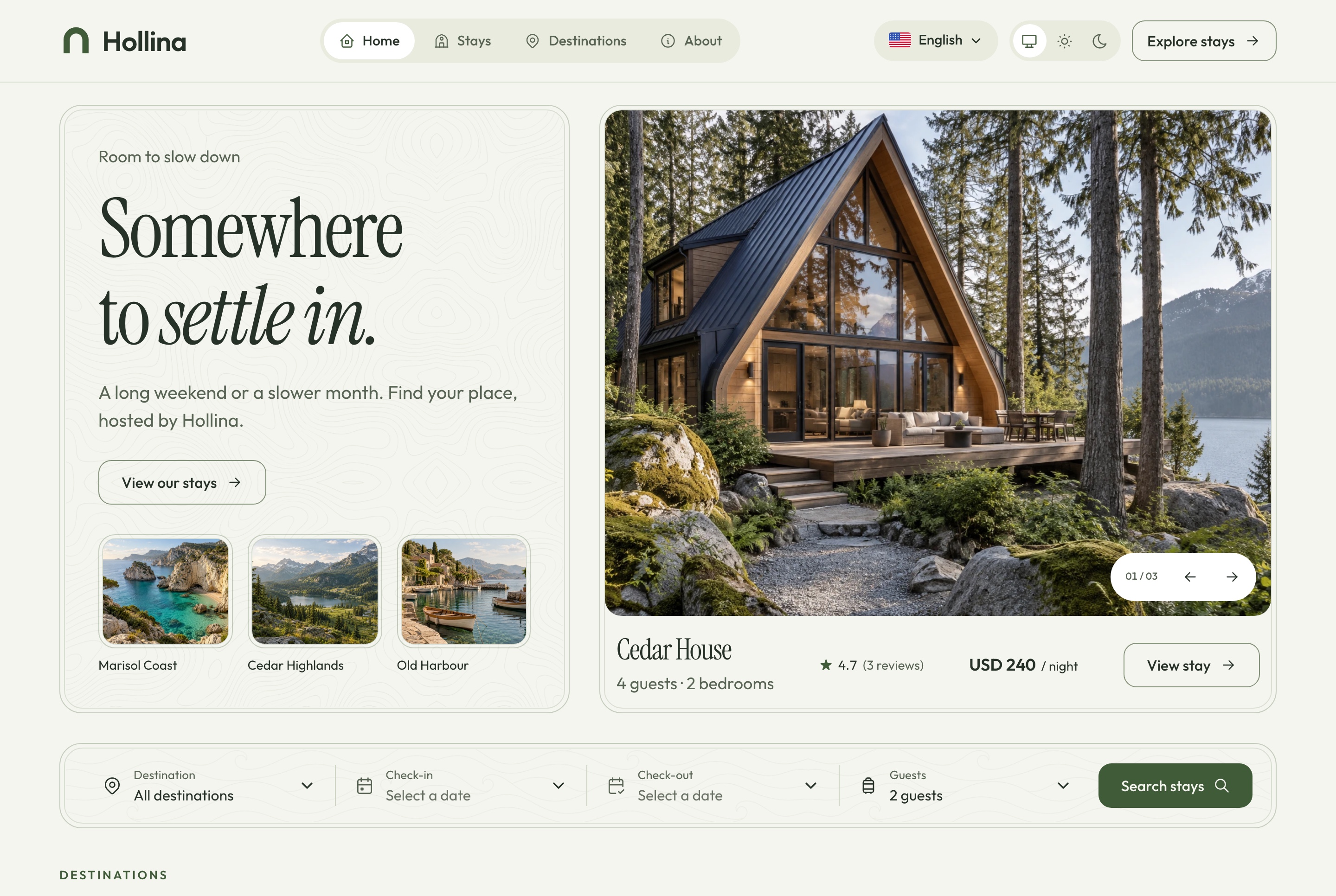 Booking website overview, light theme