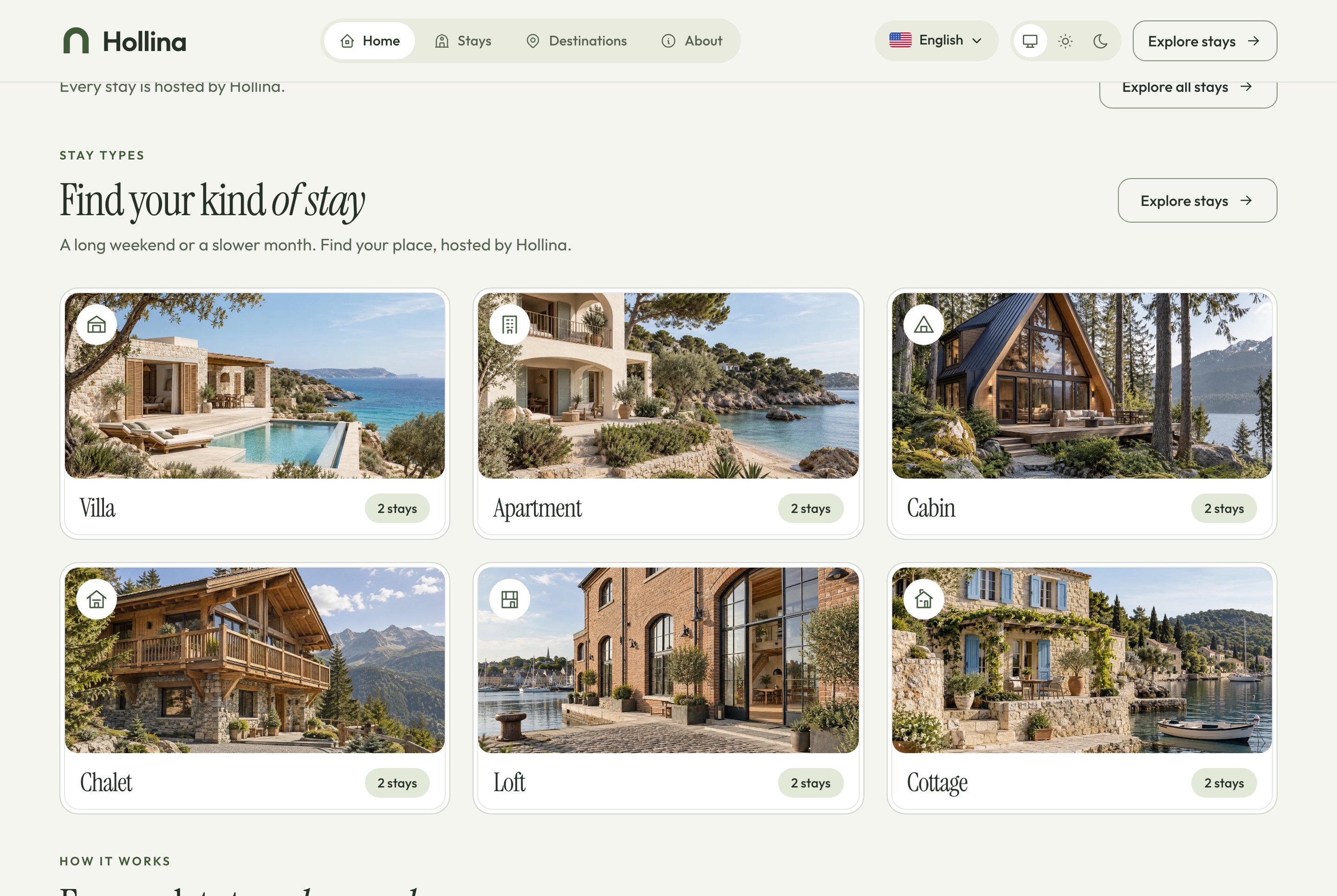 Home: stay types and how it works, light theme